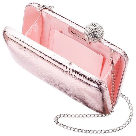 ✨ NINA ✨ NEW! Kimberly Minaudière Crystal Clasp Metallic Clutch - [ Light Pink] - Picture 3 of 12